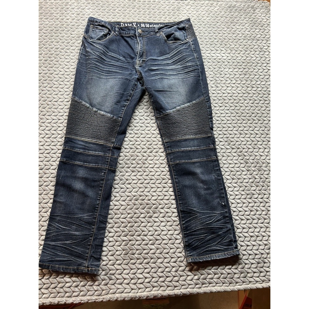 RAW X Biker Jeans Mens 36x30 Moto Ribbed Stretch Slim Taper Distressed